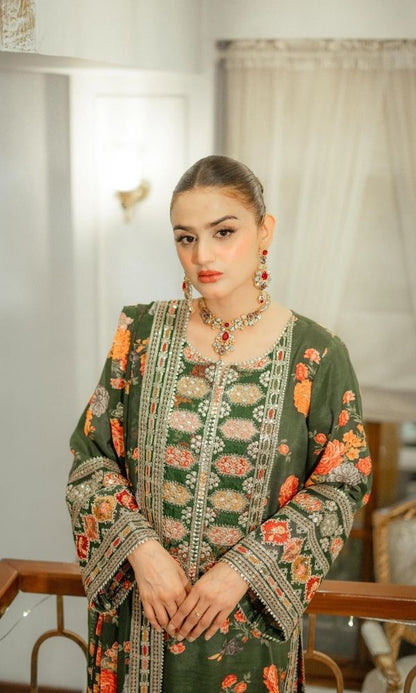 silk 3pc unstitched digital printed suit with orgazna digital printed dupatta