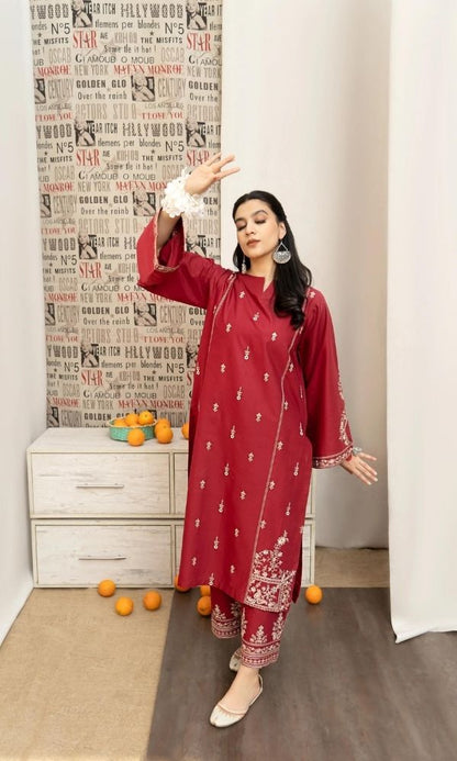 Dhanak 3pc unstitch heavy embroidered suit with poly woolen shawl