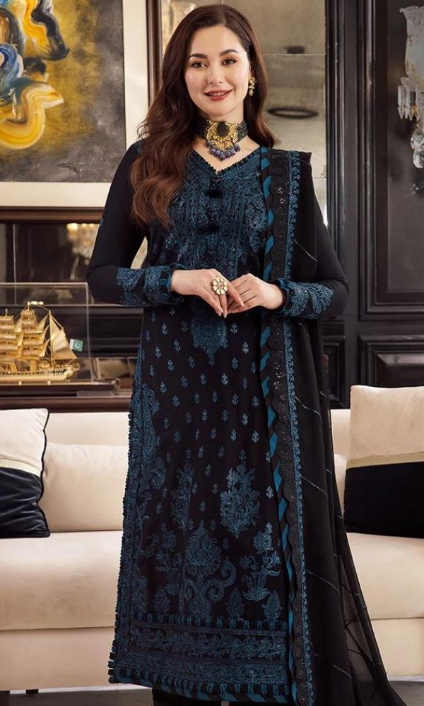 Dhanak 3pc unstitched heavy embroidered suit with embroidered shawl and patches