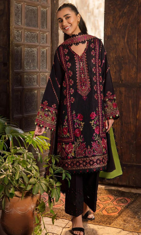 Dhanak 3pc unstitched heavy embroidered suit with heavy embroidered shawl