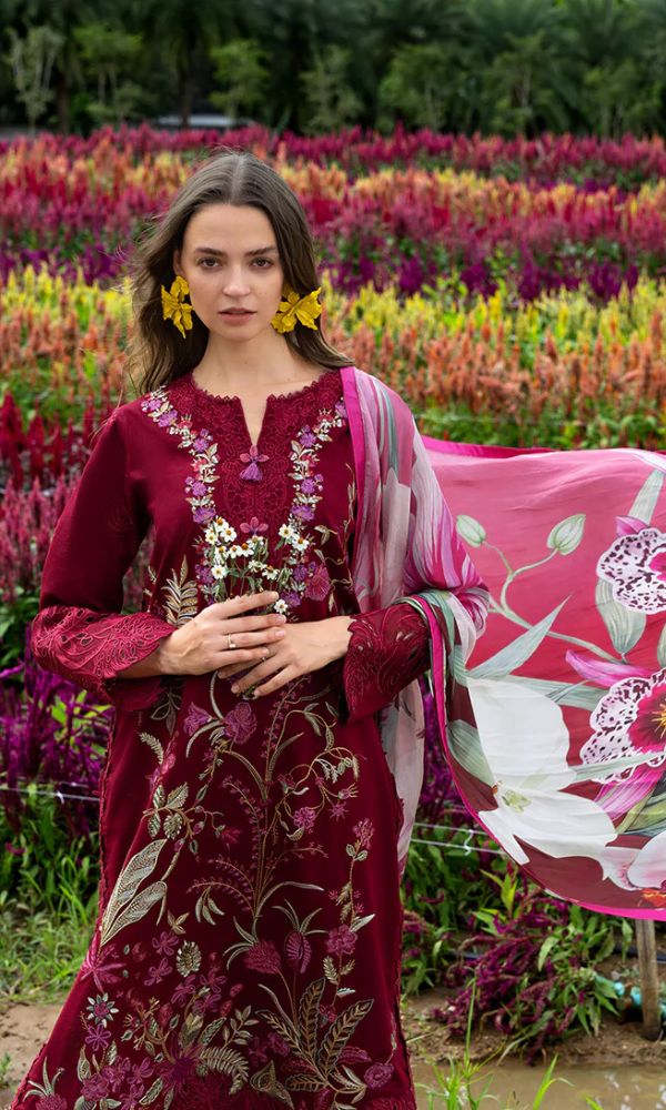 Lawn 3pc usntitched heavy summer embroidered suit