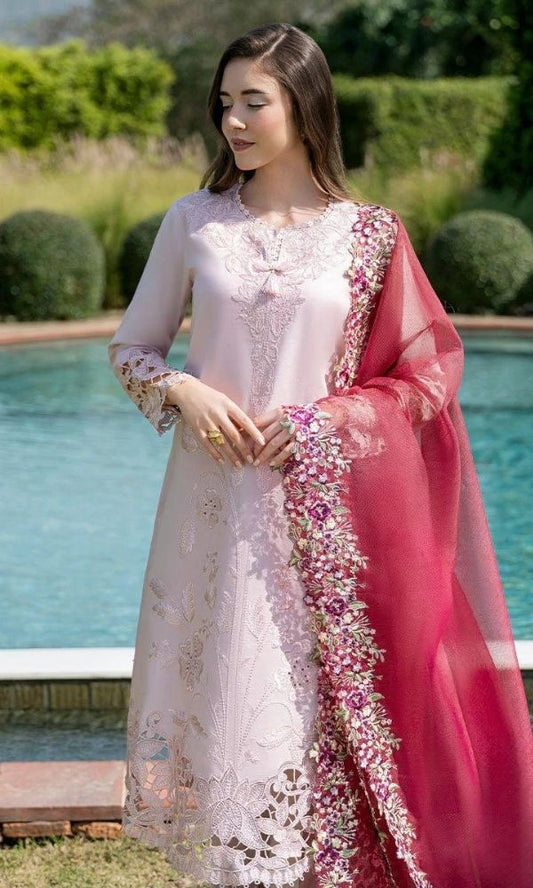 Lawn 3pc heavy embroidered suit with heavy embroidered dupatta