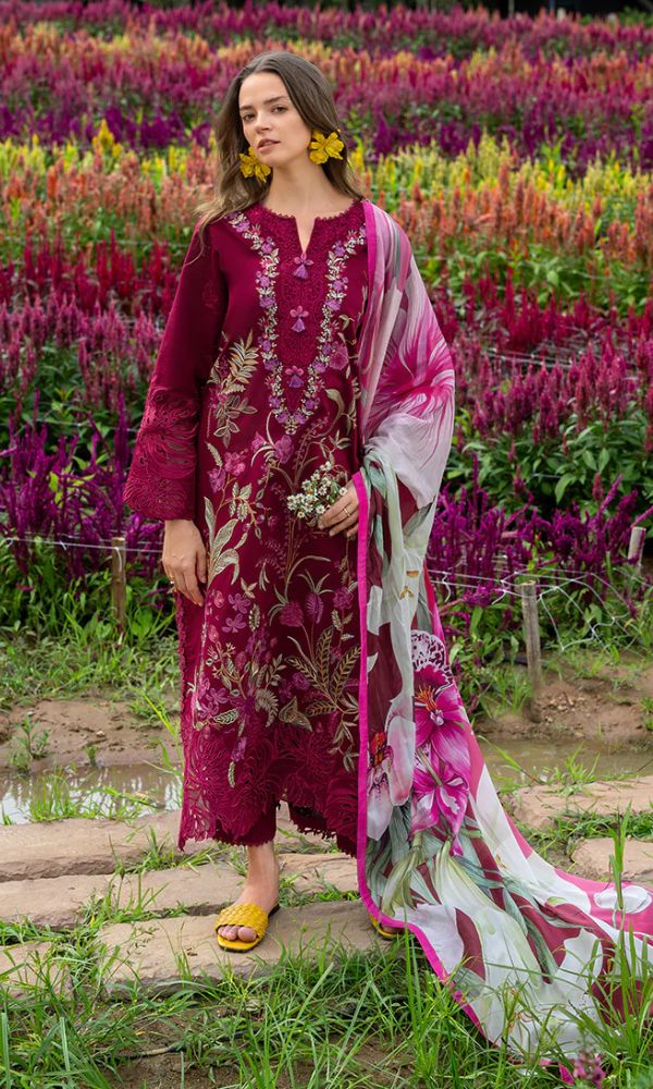 Lawn 3pc usntitched heavy summer embroidered suit