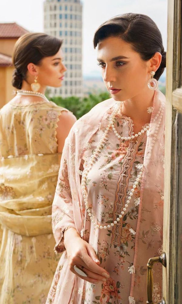 Lawn 3pc digital printed suit with patches and embroidered dupatta