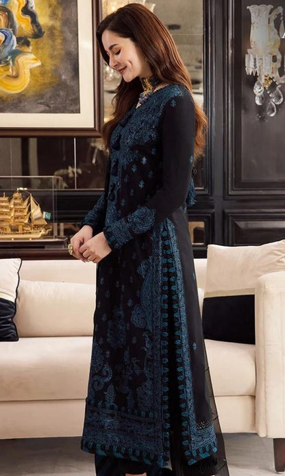 Dhanak 3pc unstitched heavy embroidered suit with embroidered shawl and patches