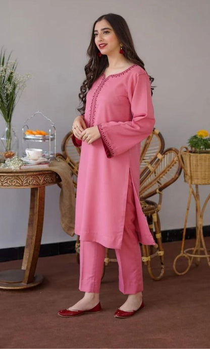 Dhanak 3pc unstitched suit with same embroidered shawl