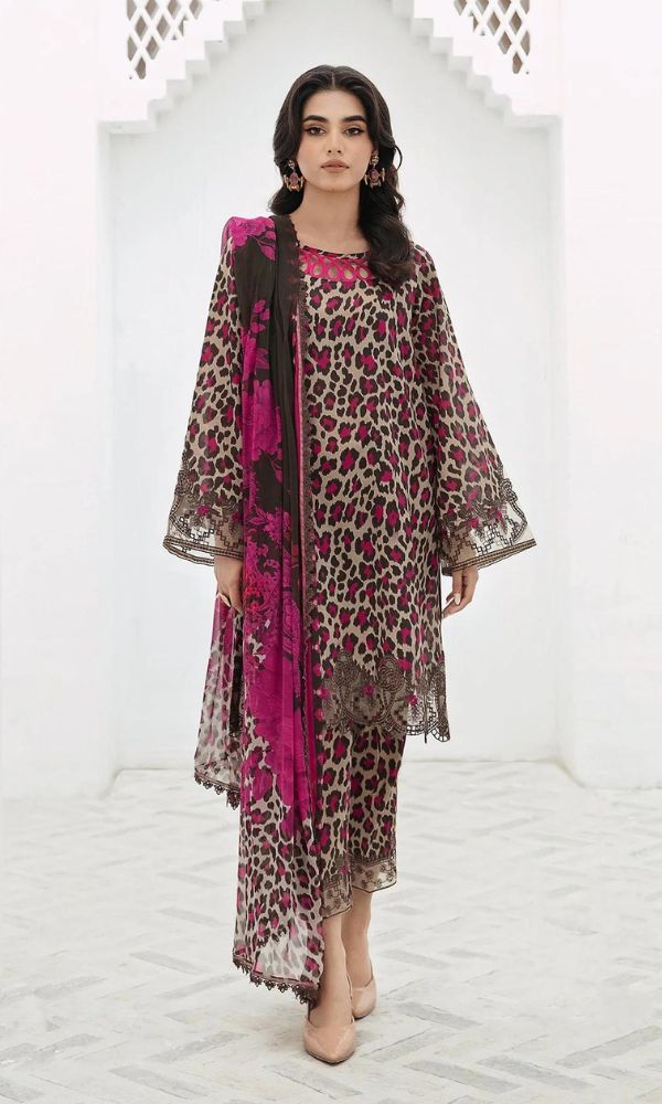 Lawn 3pc digital printed suit wit patches and monar digital printed dupatta