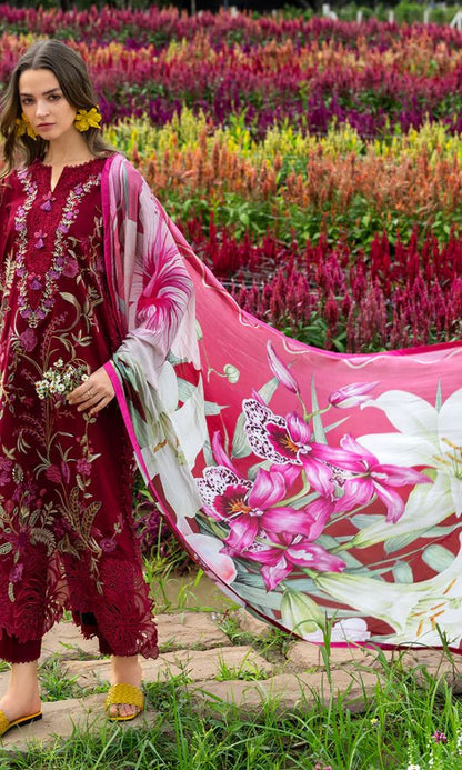 Lawn 3pc usntitched heavy summer embroidered suit