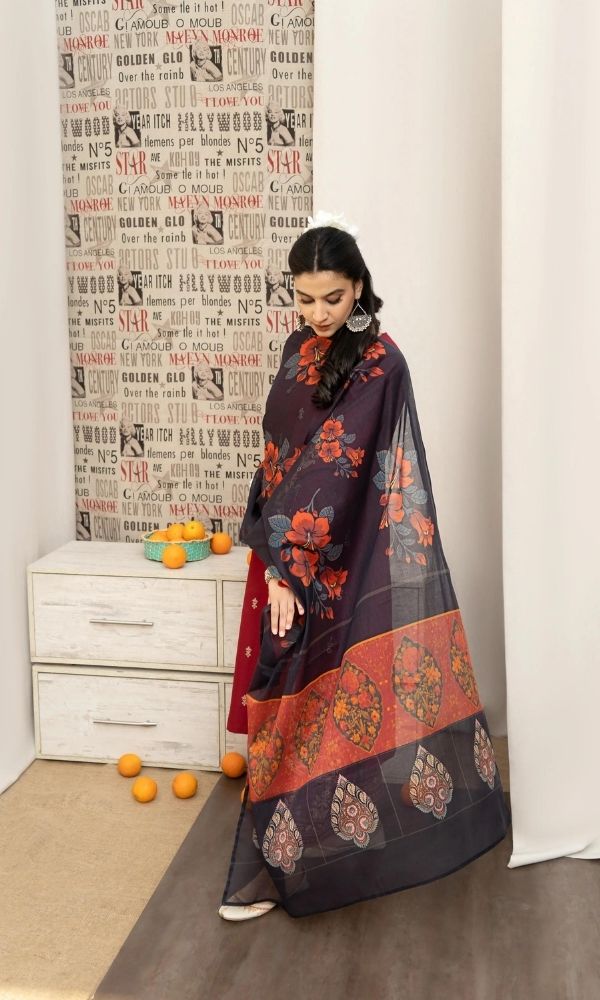 Dhanak 3pc unstitch heavy embroidered suit with poly woolen shawl