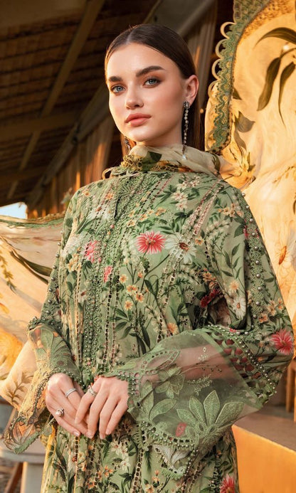 lawn 3pc digital printed suit with embroidered patches