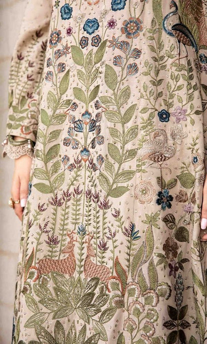 Dhanak 3pc unstitched fully embroidered suit with digital printed wool shawl