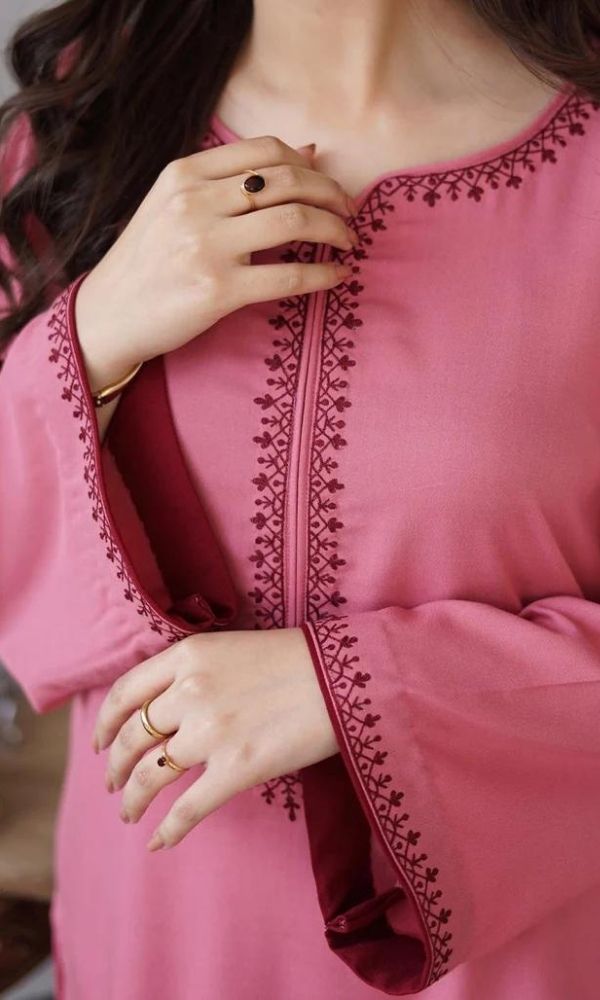 Dhanak 3pc unstitched suit with same embroidered shawl