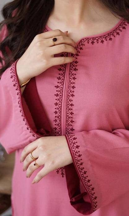 Dhanak 3pc unstitched suit with same embroidered shawl