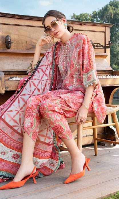 Lawn 3pc unstitched digital printed suit with patches