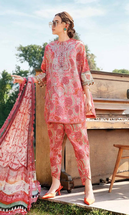 Lawn 3pc unstitched digital printed suit with patches