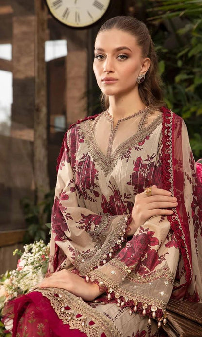 Lawn 3pc digital printed suit with patches and monar printed dupatta