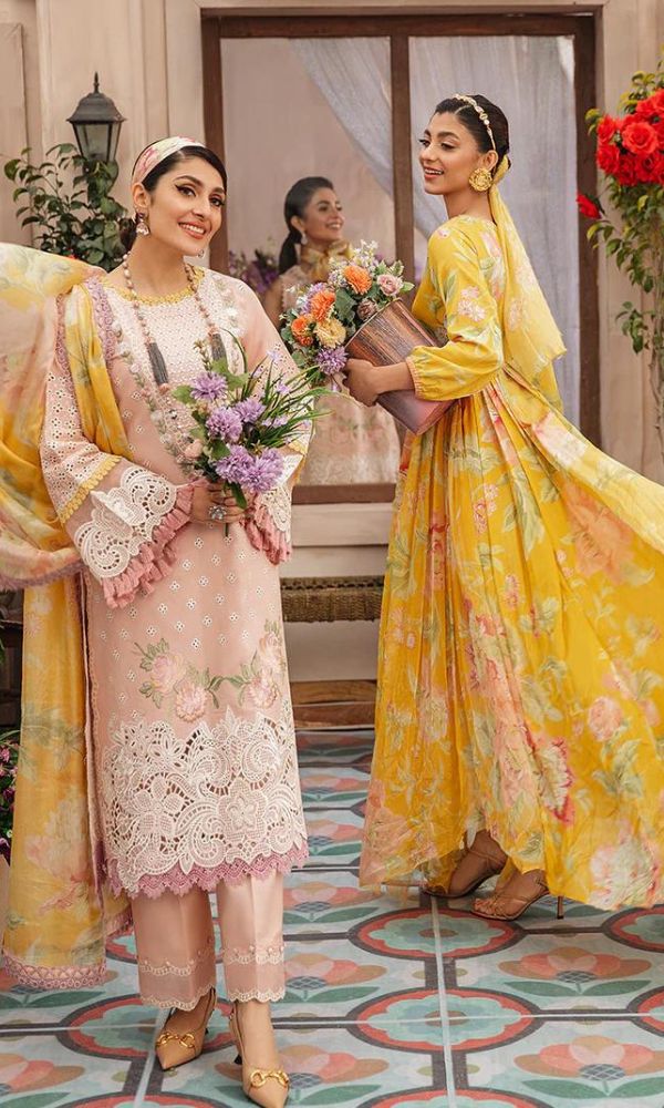 Lawn 3pc unstitched heavy embroidered suit with silk dupatta