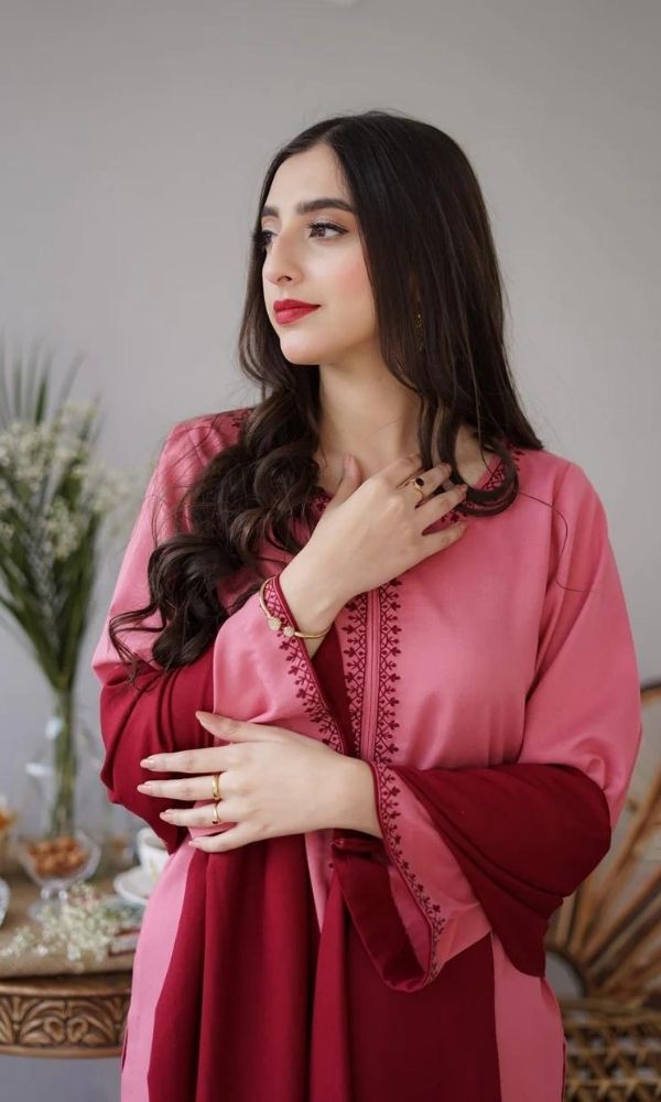 Dhanak 3pc unstitched suit with same embroidered shawl