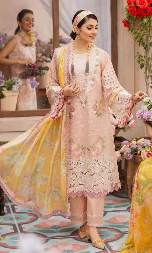 Lawn 3pc unstitched heavy embroidered suit with silk dupatta