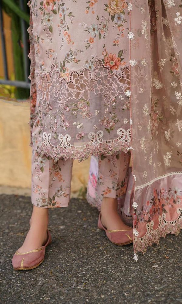 Lawn 3pc digital printed shirt with patches and embroidered dupatta