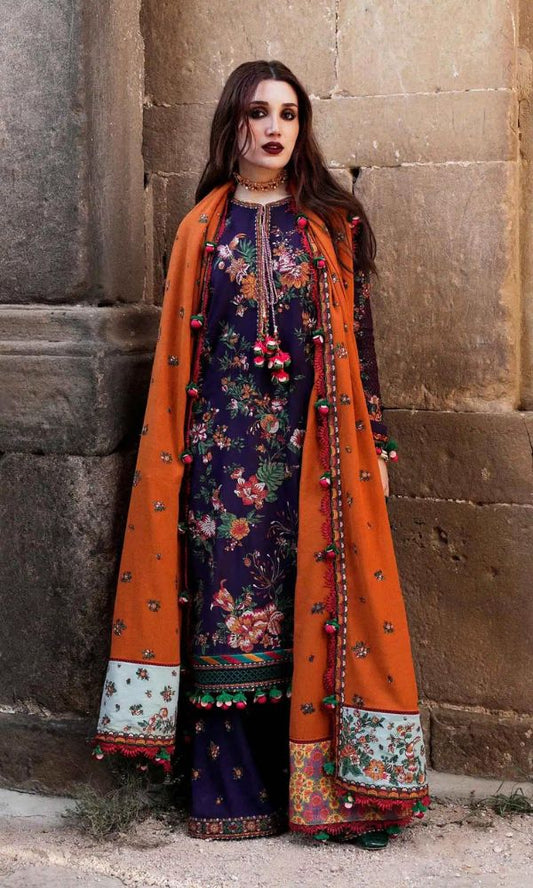 Dhanak 3pc heavy embroidered shirt with dhanak embroidered pallu shawl