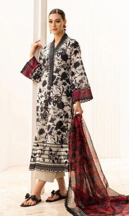 Lawn 3pc digital printed suit with patches