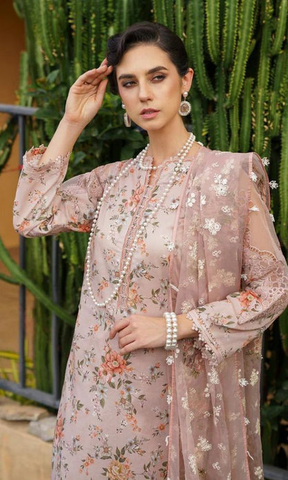 Lawn 3pc digital printed shirt with patches and embroidered dupatta