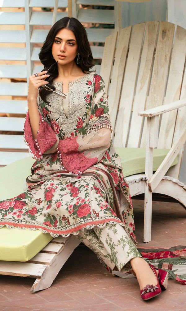 Lawn 3pc unstitched digital printed collection with patches