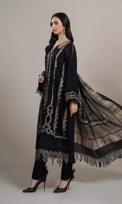 Lawn 3pc unstitched heavy embroidered suit with silk dupatta