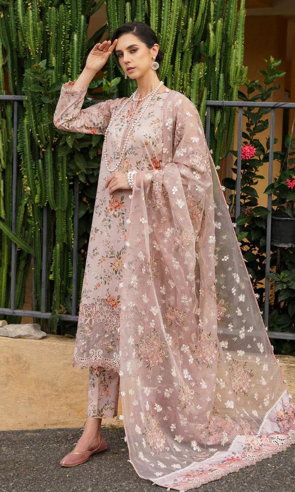 Lawn 3pc digital printed shirt with patches and embroidered dupatta