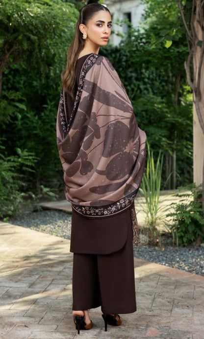 Dhanak 3pc unstitched embroiered suit with Twill digital printed shawl