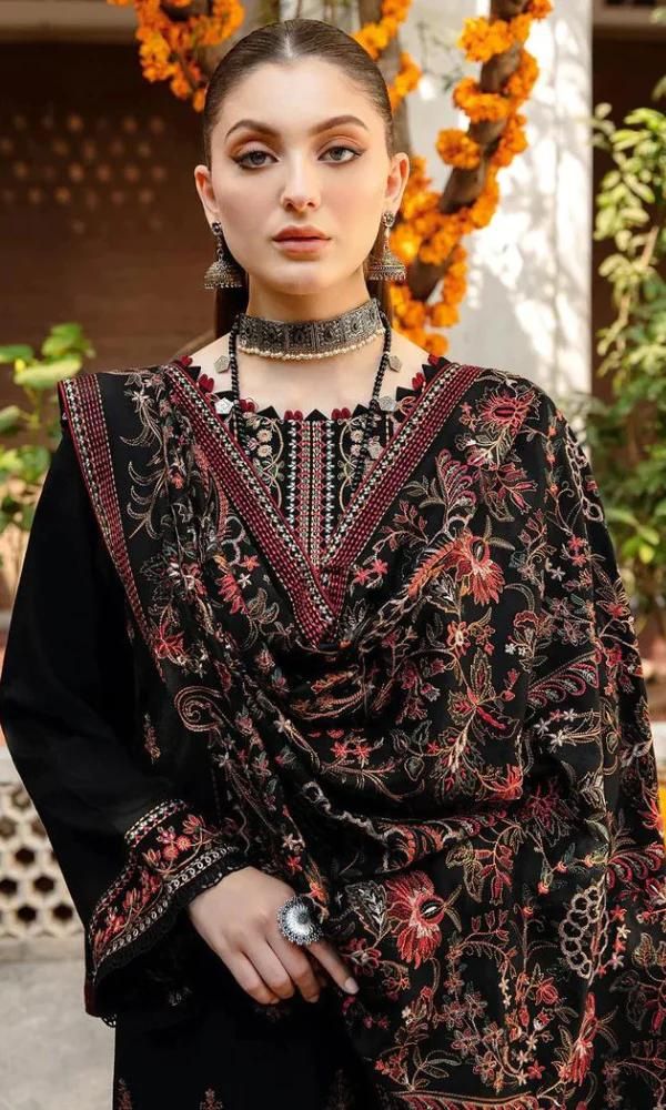 Dhanak 3pc unstitched heavy embroidered shirt with patches and same embroidered shawl
