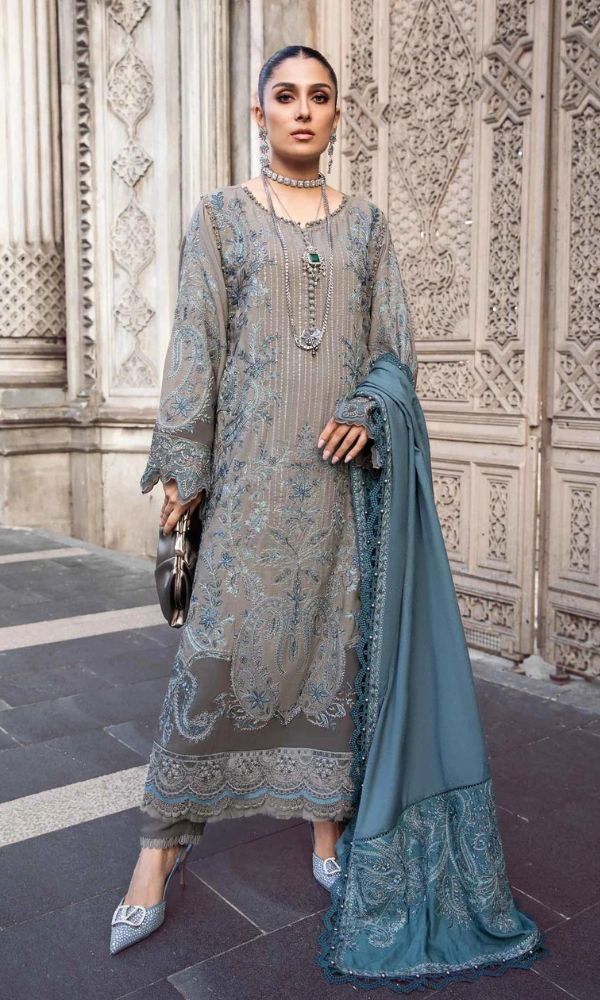 Dhanak 3pc unstitched heavy sequence embroidered suit with embroidered shawl