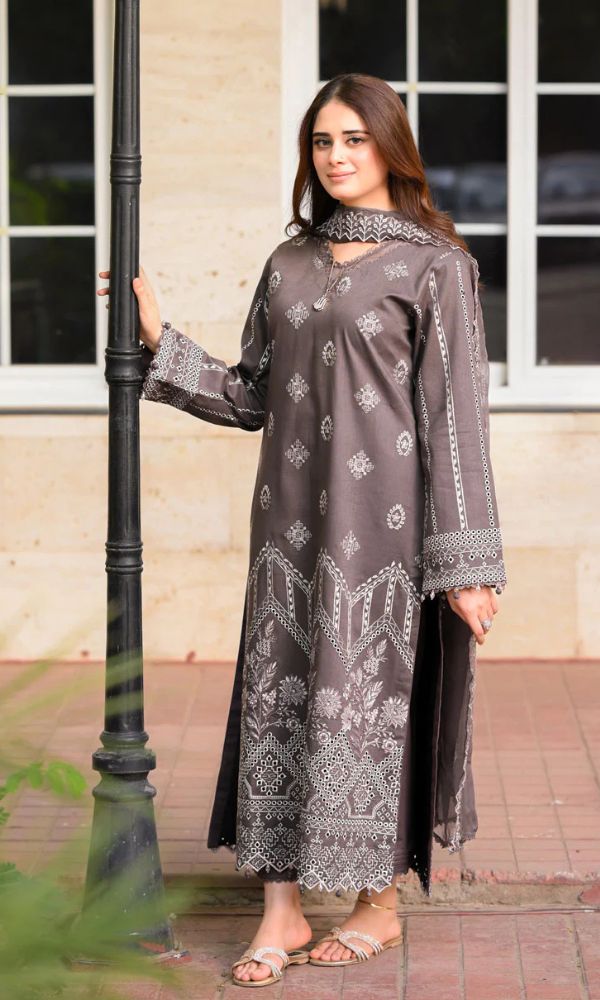 Dhanak 3pc unstitched suit wth same embroidered shawl