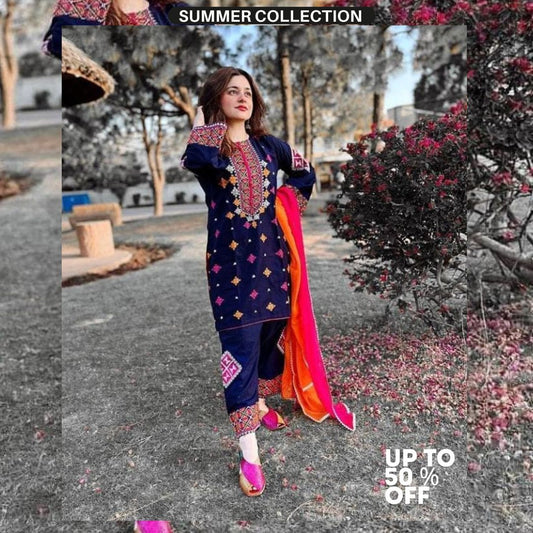 Lawn 3pc unstitched heavy embroidered suit