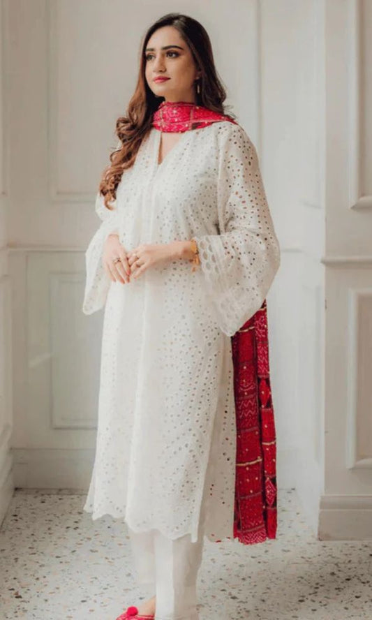 Lawn 3pc unstitche chiken kari embroidered summer collection