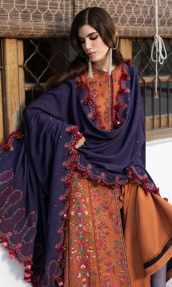 Dhanak 3pc heavy embroidered suit with embroidered shawl