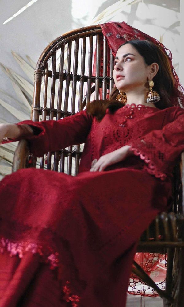 Lawn3pc unstitched heavy chiken kari embroidered suit with embroidered dupatta