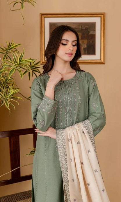 Dhanak 3pc unstitched embroidered suit