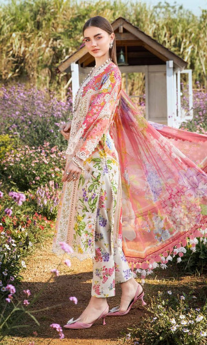 Lawn 3pc unstitched digital printed suit with patches