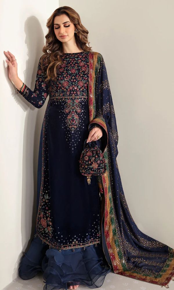 Velvet 3pc unstitched heavy sequence embroidered suit