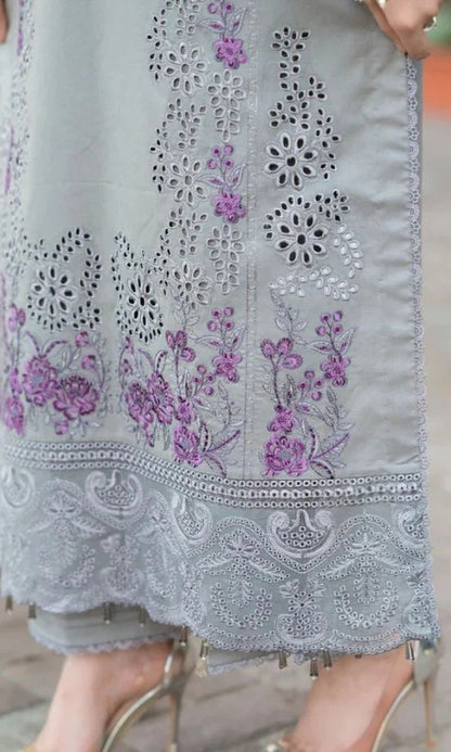 Dhanak 3pc unstitched embroidered suit with embroiered shawl