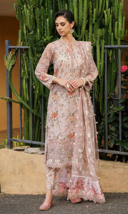 Lawn 3pc digital printed shirt with patches and embroidered dupatta