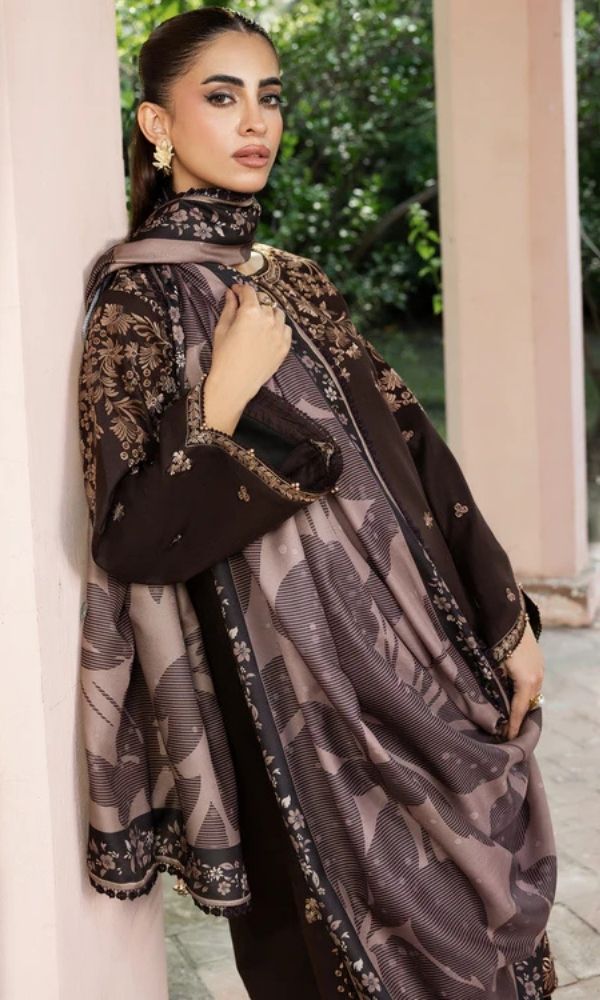 Dhanak 3pc unstitched embroiered suit with Twill digital printed shawl