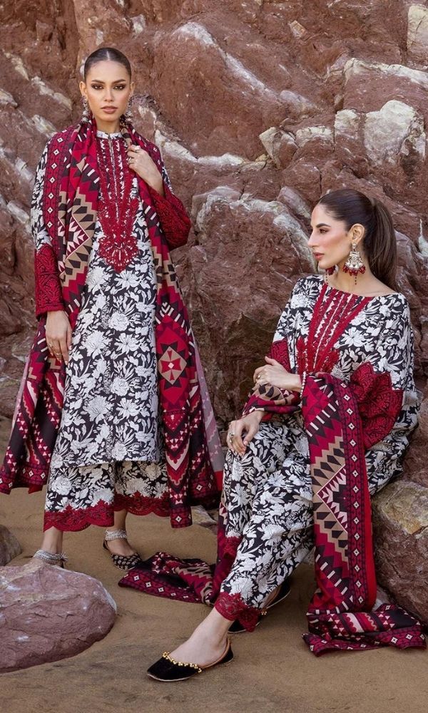 Khaddar 3pc unstitched digital printed suit with patches