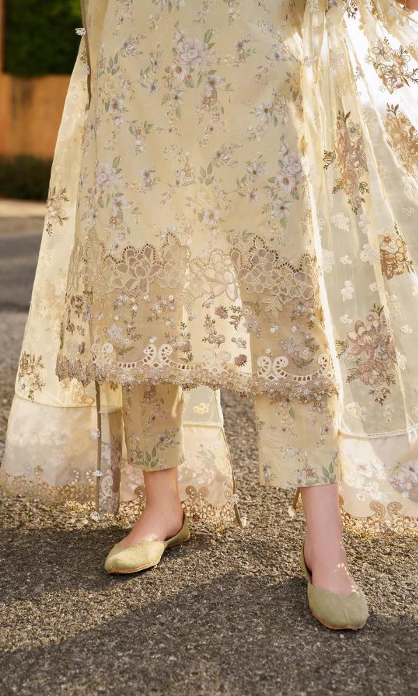 Lawn 3pc digital printed suit with patches and embroidered dupatta