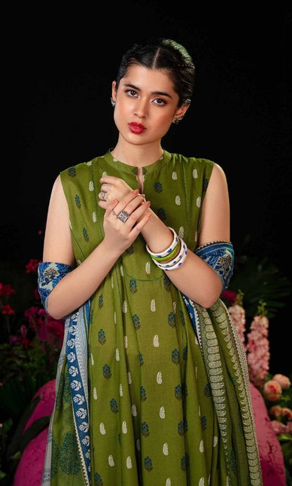 Dhanak 3pc unstitched embroidered suit with woolen shawl