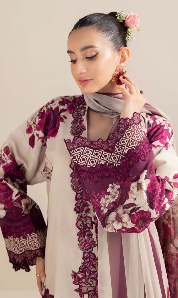 Lawn digital printed suit with patches