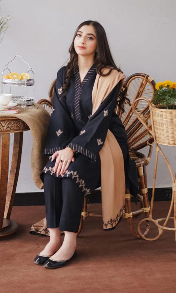 Dhanak 3pc unstitched embroidered shirt with dhanak embroidered shawl