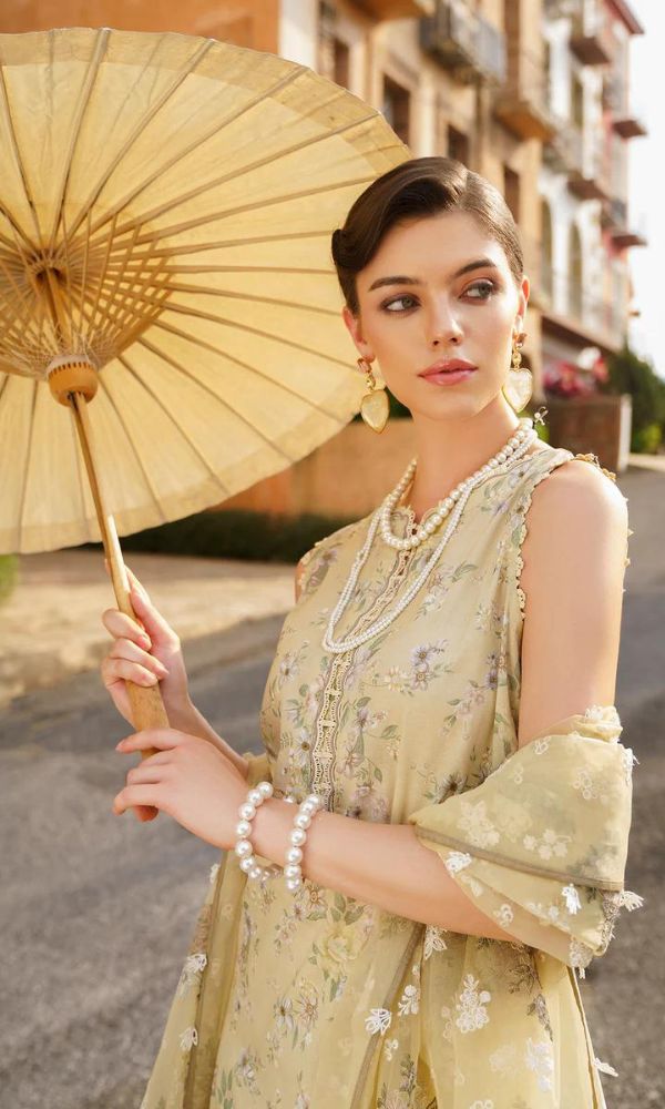 Lawn 3pc digital printed suit with patches and embroidered dupatta